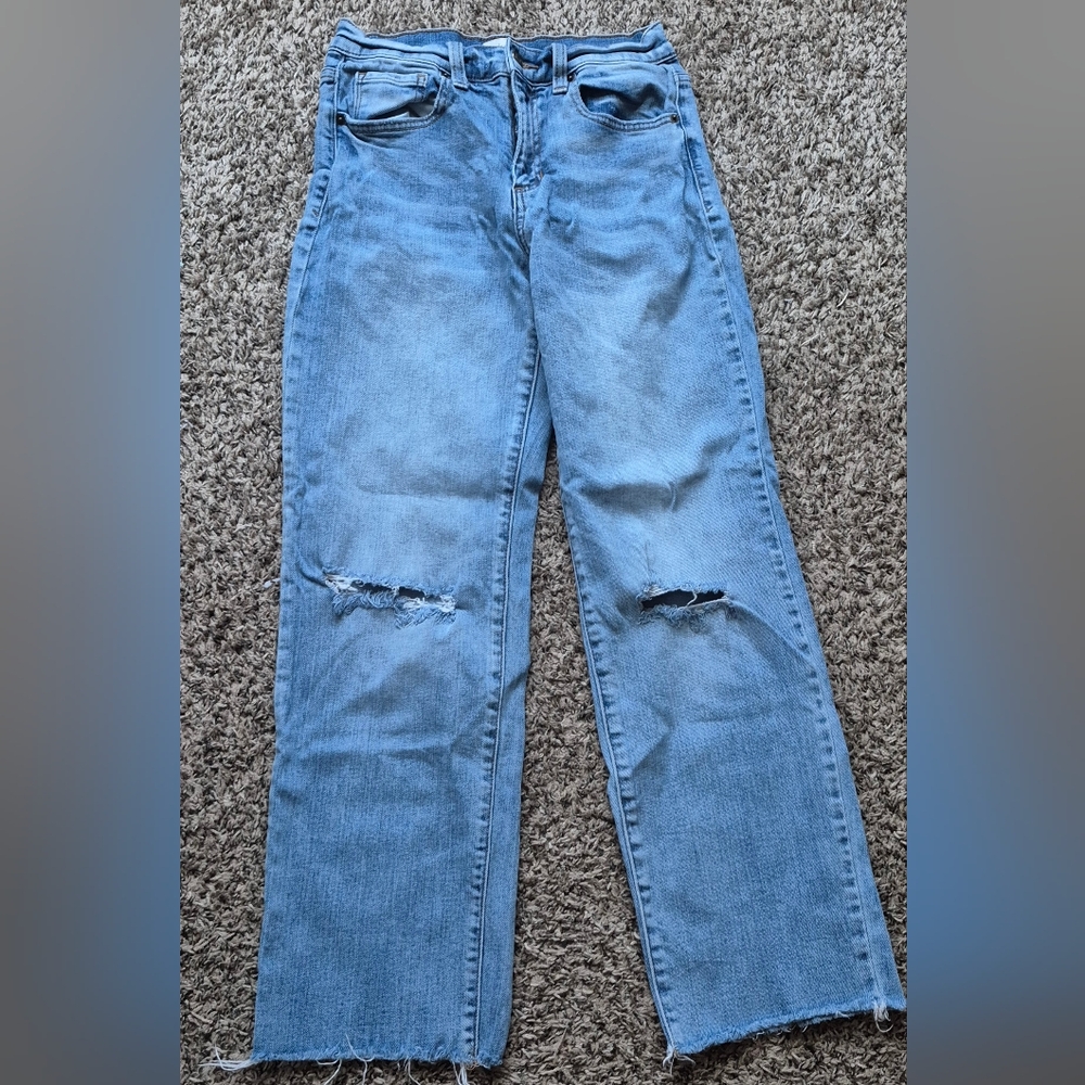 Women's Light Blue Distressed Straight-Leg Jeans